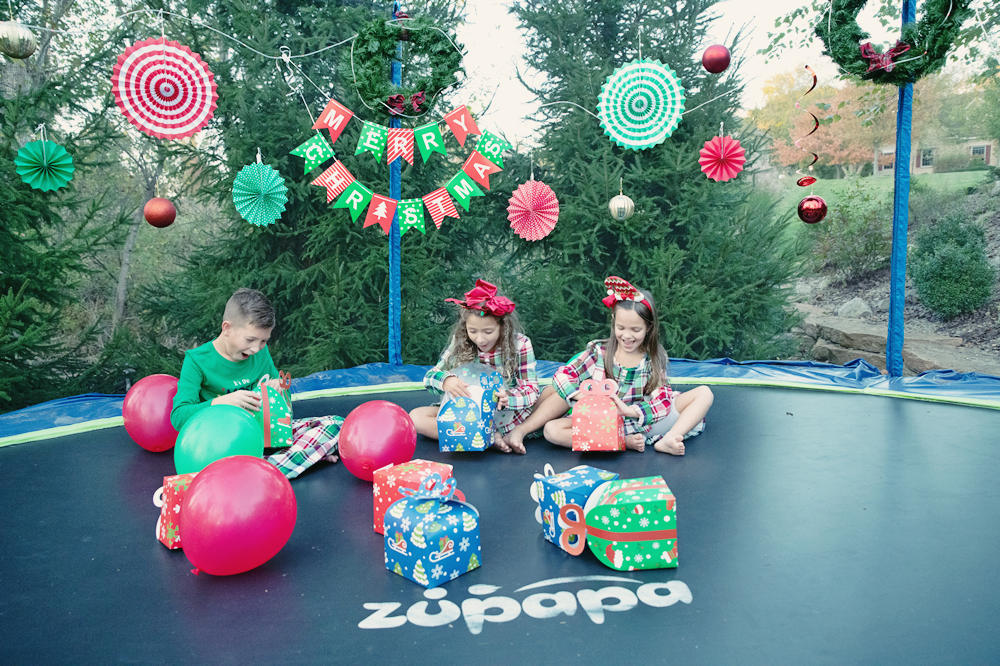 Christmas trampoline decorating