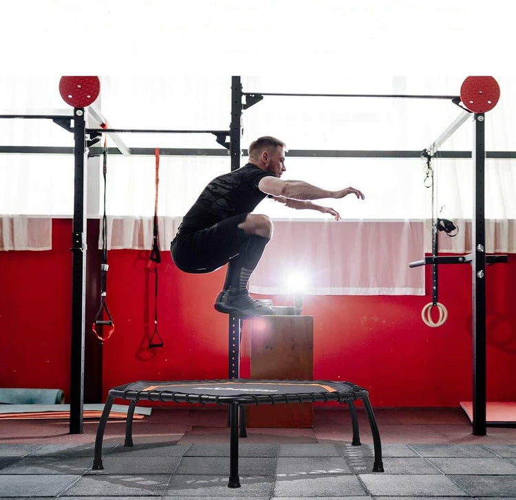 Exercising on Zupapa fitness trampoline - hexagon 