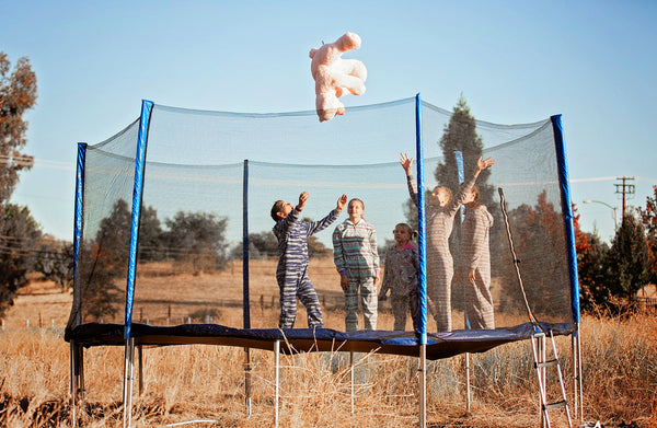 Playing on the Zupapa trampoline with doll bear 2020 fall