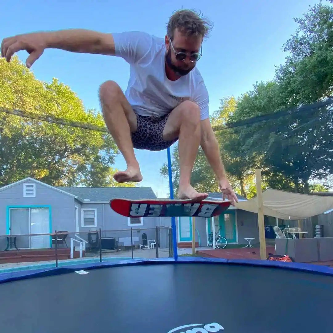 Skateboarding on a trampoline