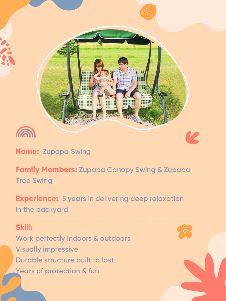 A family sitting on a Zupapa canopy swing