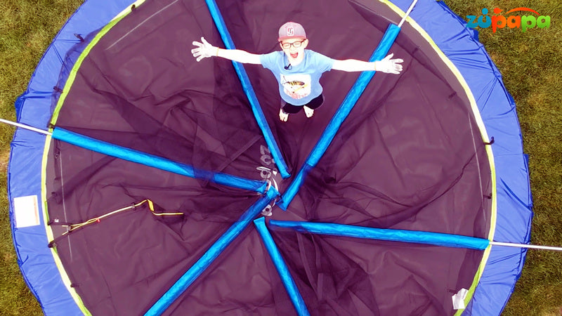 a kid with trampoline