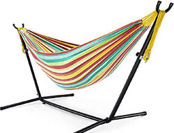 10 FT Color Striped Double Hammock with Stand