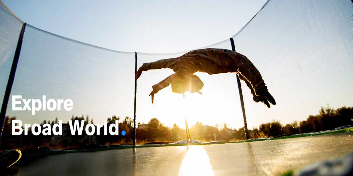 Practicing gymnastics on a trampoline