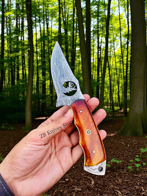 The Artisan's Custom Skinning Knife - 7.75" Damascus Steel + Premium Leather Sheath - ZB Knives Store