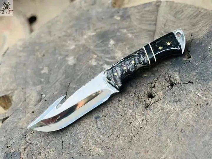 Hooked Blade Knife – D2 Steel Blade with Knife Sheath Custom Ram & Buffalo Horn Handle