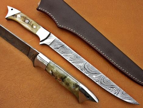 14 inch HAND FORGED Full Tang Damascus Steel Fishing Fillet knife + L – ZB  Knives Store