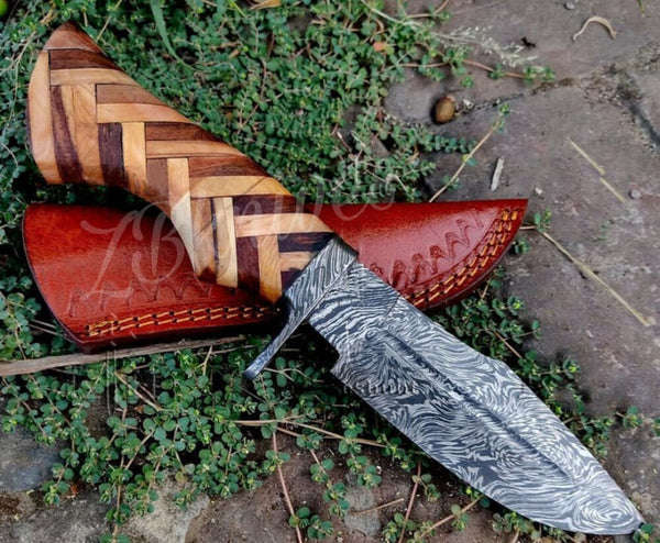 HAND FORGED Fixed Blade Damascus Steel Hunting Knife + Leather Sheath – ZB  Knives Store