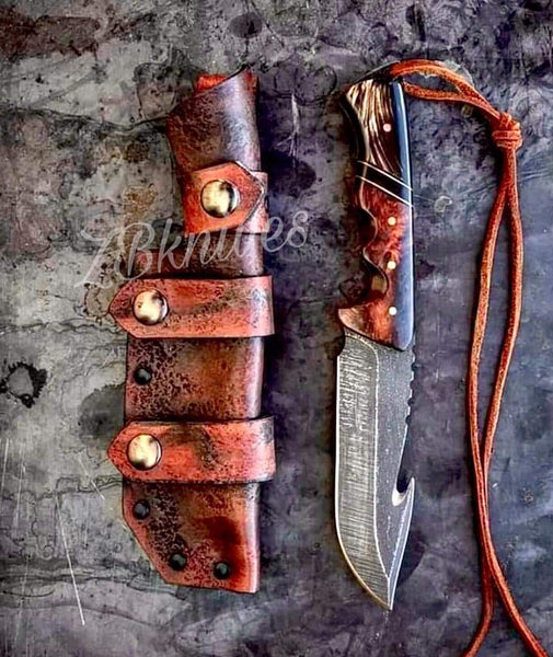  WARIVO KNIFE Handmade High Carbon Steel Skinning Knife - 8  Gut Hook Custom Made Knife - Hunting Survival Tactical Knife with Leather  Sheath & Pakawood Handle : Sports & Outdoors