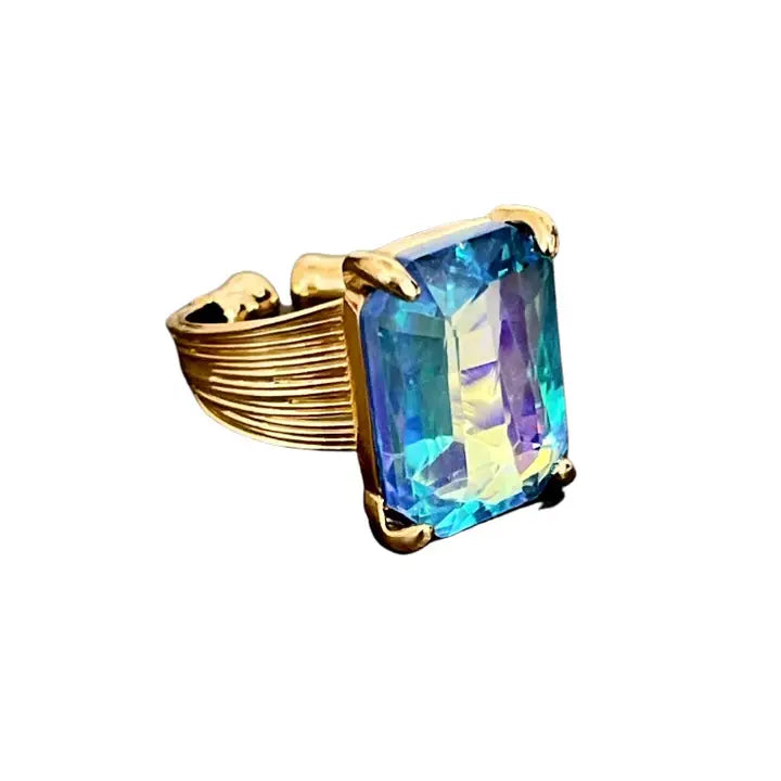 BLUE RECTANGLE ADJUSTABLE RING