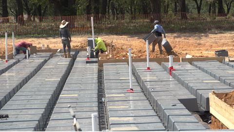 After completing slab house plumbing, Waffleboxes can be installed above grade for your concrete foundation.
