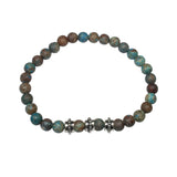 Matte Gemstone & Geometric Spacers Elastic Antique Silver Bracelet.