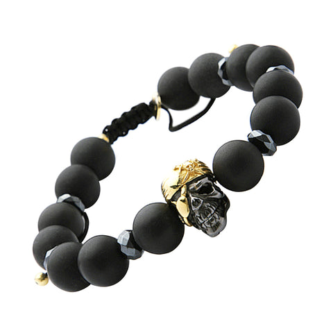  Pirate Skull Sterling Silver And Gemstone Beaded Bracelet With 18Kt Gold Vermeil