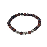 Red Tigers Eye Gemstone Bead & Antique Spacers Elastic Sterling Silver Bracelet