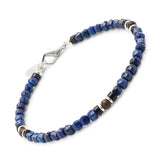 LAPIS BEAD BRACELET WITH WOOD AND STERLING SILVER SPACERS AND LOBSTER CLOSURE