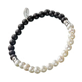 MEN'S FRESHWATER PEARL AND BLACK ONYX GEMSTONE SPLIT BEADED BRACELET