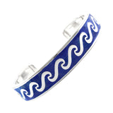 Wide Crushed Wave Pattern Gemstone Inlay Sterling Silver Cuff Bracelet