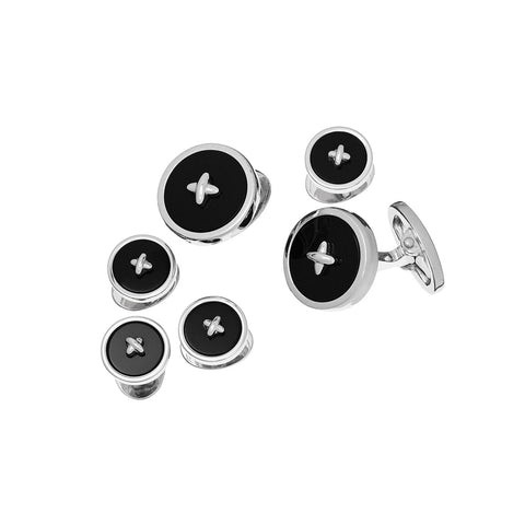 CLASSIC GEMSTONE BUTTON STERLING SILVER CUFFLINKS AND TUXEDO STUDS