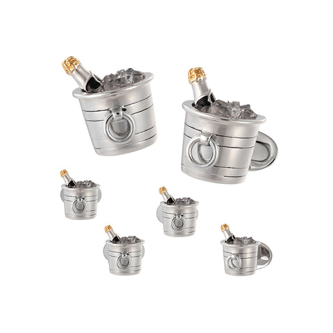 CHAMPAGNE BUCKET STERLING SILVER CUFFLINKS AND TUXEDO STUDS