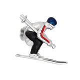 Moving Skier Sterling Silver Lapel Pin