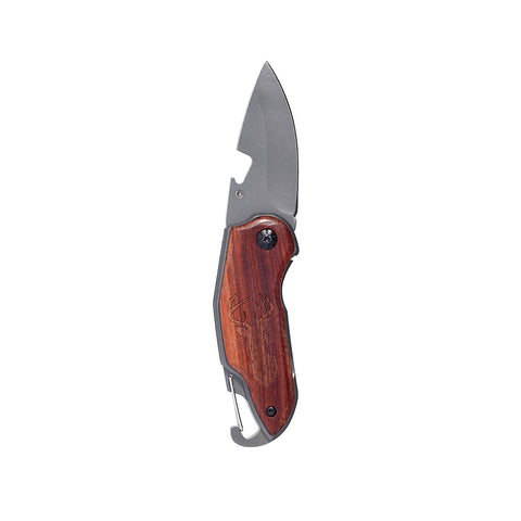 FOLDING POCKET KNIFE WITH ELK ETCHED WOOD HANDLE