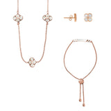 18K ROSE GOLD VERMEIL AND MOTHER OF PEARL INLAY EARRINGS, BRACELET & NECKLACE STERLING SILVER SET 