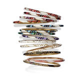 STRIPE GEMSTONE & ENAMEL STERLING SILVER STACKABLE BANGLE BRACELETS