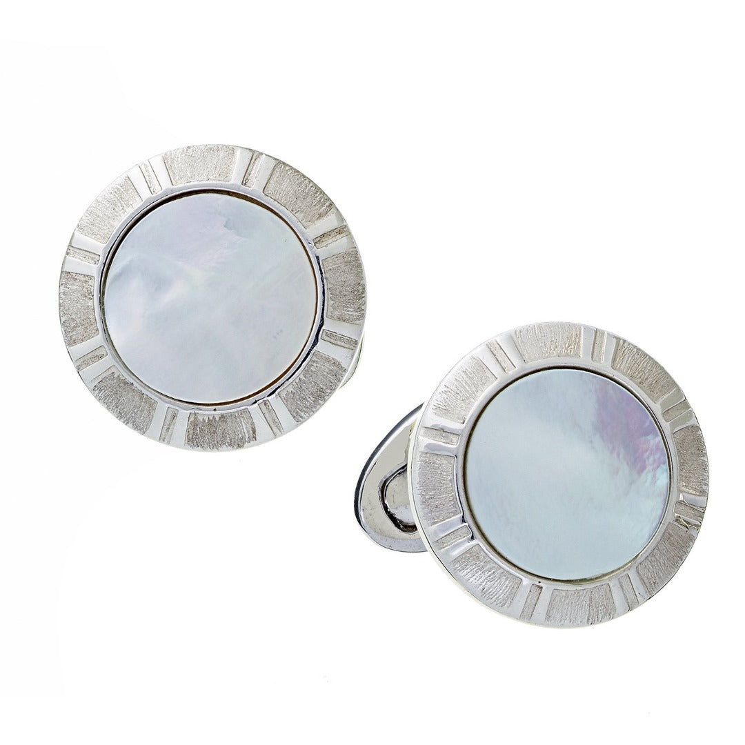 Round Gemstone with Lined Frame Sterling Silver Cufflinks