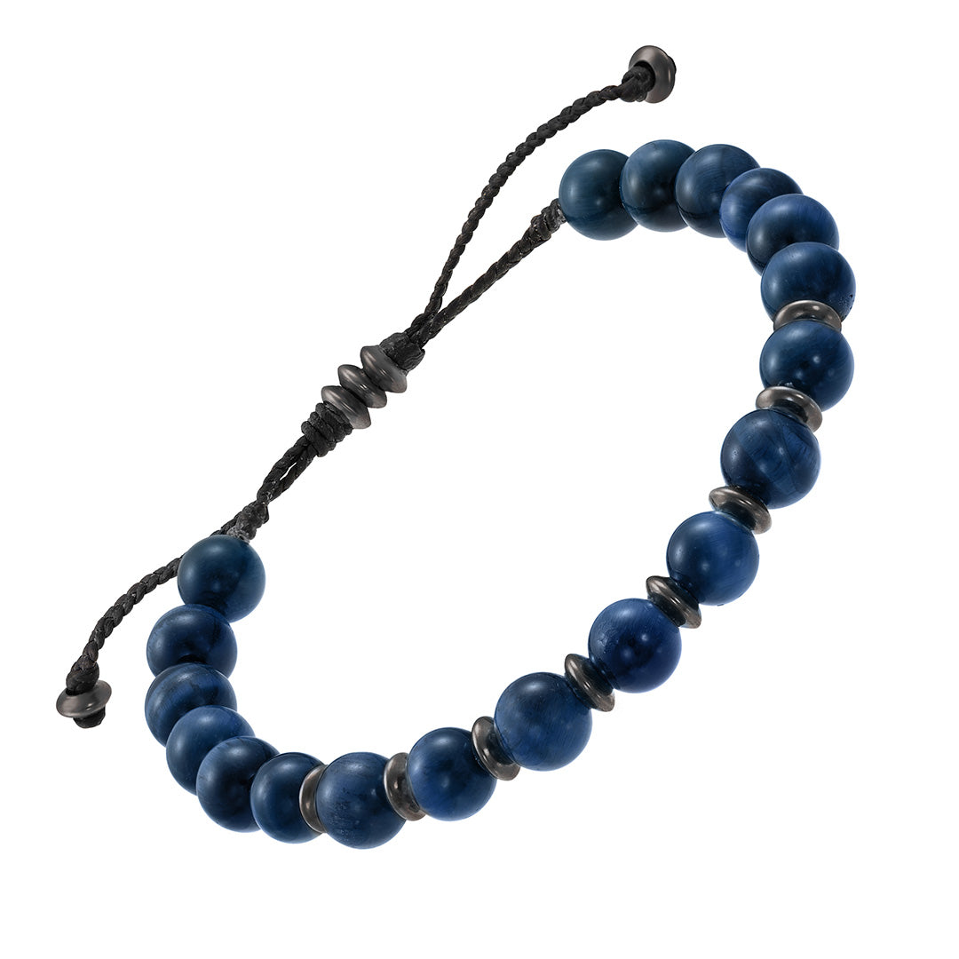 Blue Tiger Eye Gunmetal Pull Cord Bracelet - Jan Leslie product image