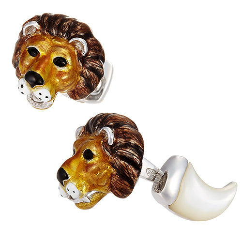 Lion with Mother of Pearl Claw Sterling Silver Cufflinks