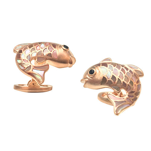 Koi Fish Sterling Silver Matte Rose Gold Cufflinks with Mother of Pearl | Jan Leslie