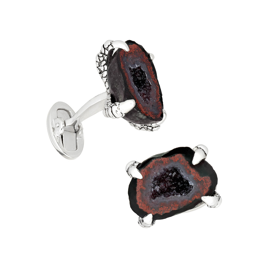 Agate Druzy Geode Claw Sterling Silver Cufflinks