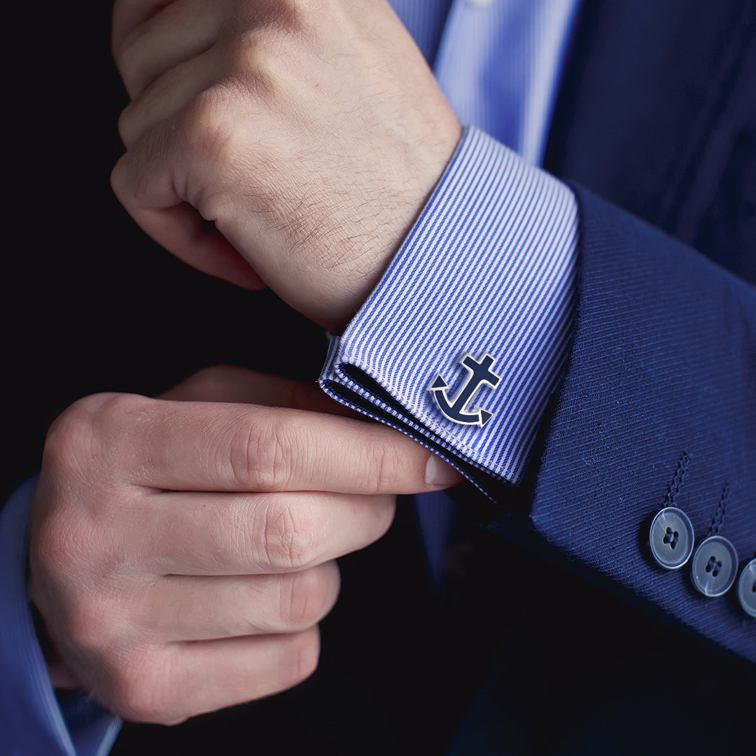 Nautical Anchor Gemstone Sterling Silver Cufflinks