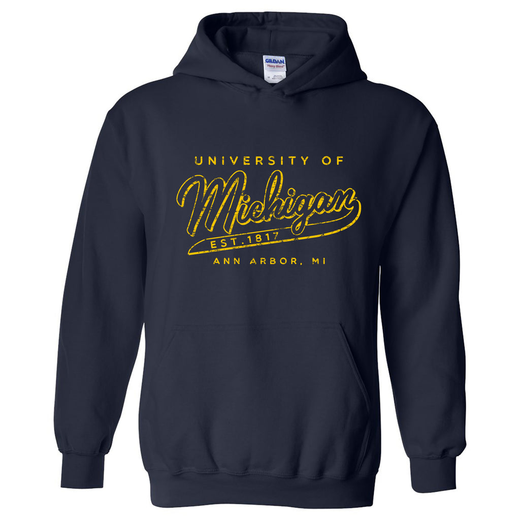 University of Michigan Road Trip Script Heavy Blend Hoodie - Navy