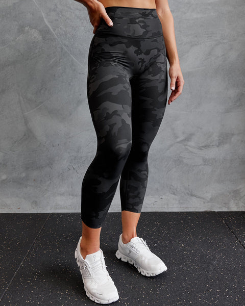 Womens Workout Dark Grey Camo Leggings with Pockets