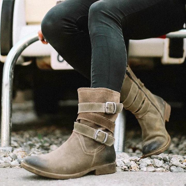 Mid-Calf Boots Zipper Adjustable Buckle Booties only $34.90 – mofylook