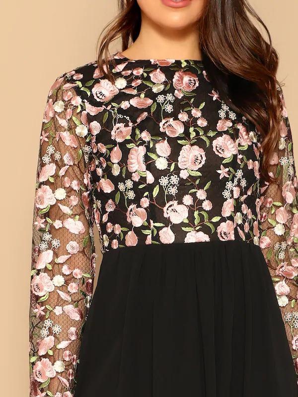 floral embroidered top combo midi dress