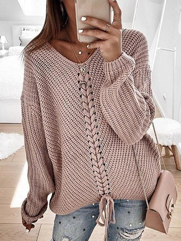 Women's Casual Knitted Solid Colored Pullover Long Sleeve Sweater Cardigans V Neck Spring Fall Black Red Yellow