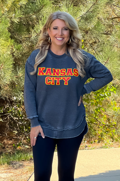 KC Football Helmet Double Edge Sweatshirt : Grey – TeaElla