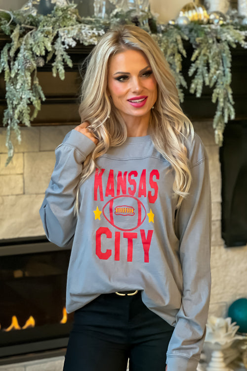 KC Football Helmet Double Edge Sweatshirt : Grey – TeaElla