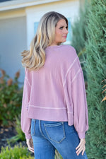 Draw You In Puff Sleeve Thermal Top : Mauve