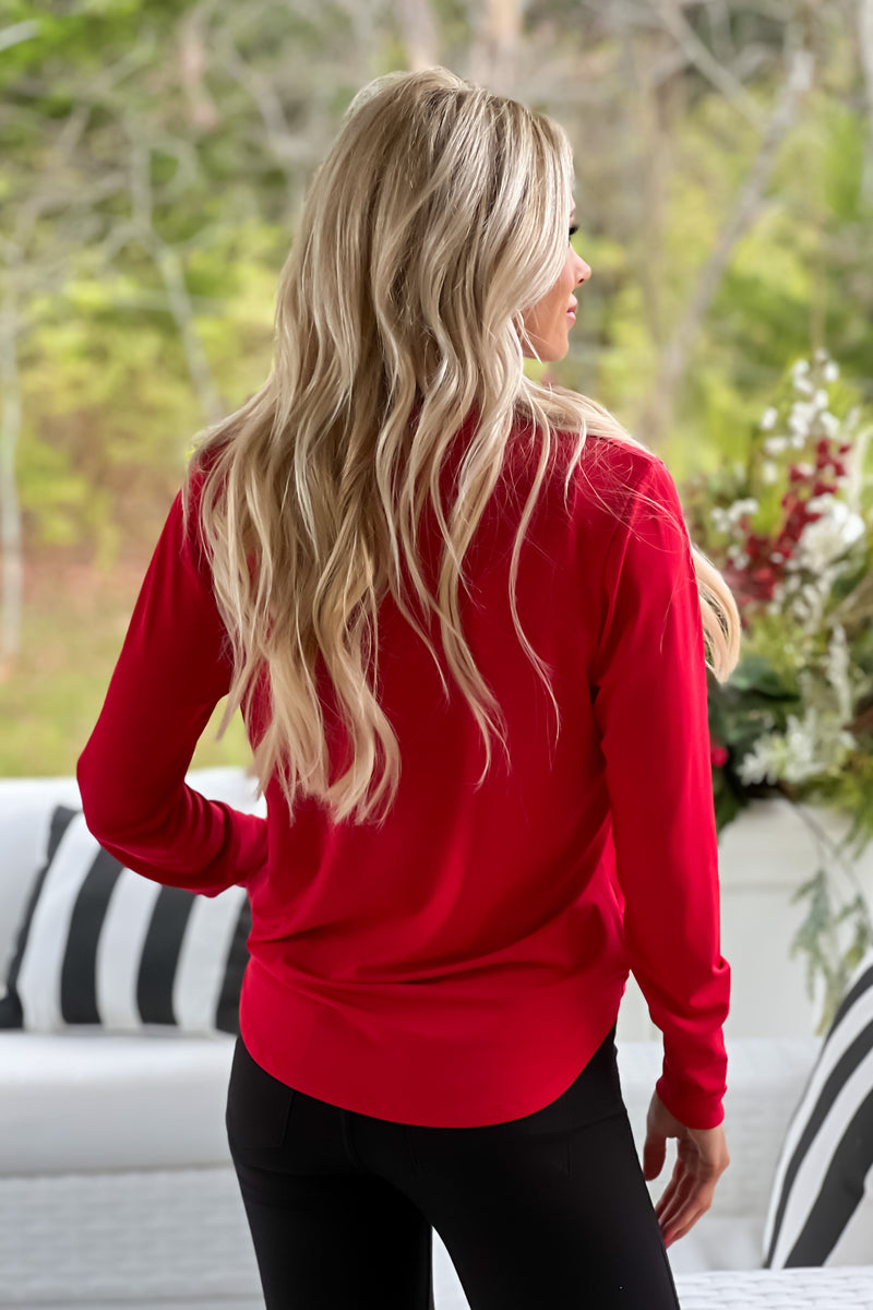 Happiest Hour V-Neck Surplus Top : Red