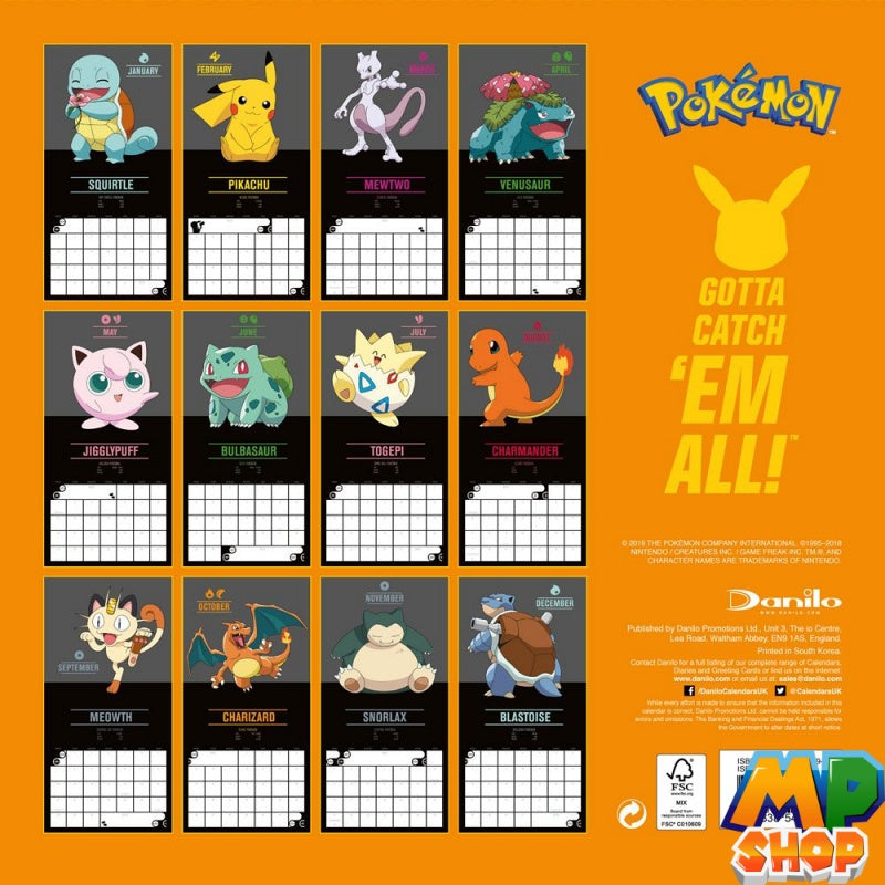 CALENDRIER POKEMON 2020 - mario-partyshop