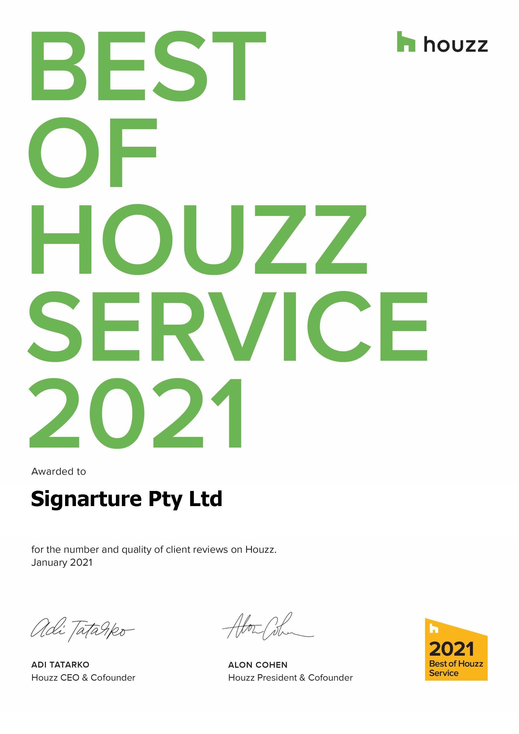 Signarture Wins Best of Houzz 2021