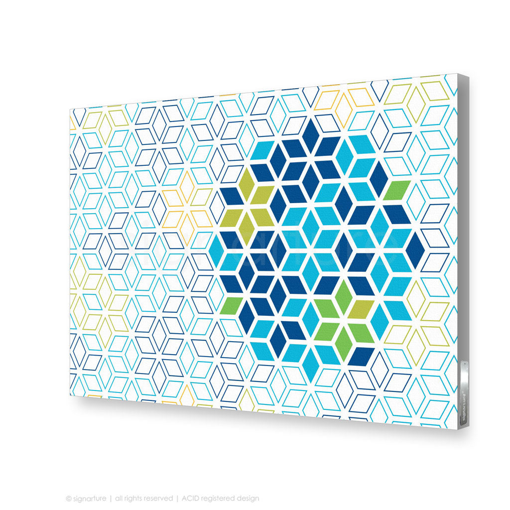 Stretched Canvas Wall Art Geometric Mosaic Blue Print Signarture