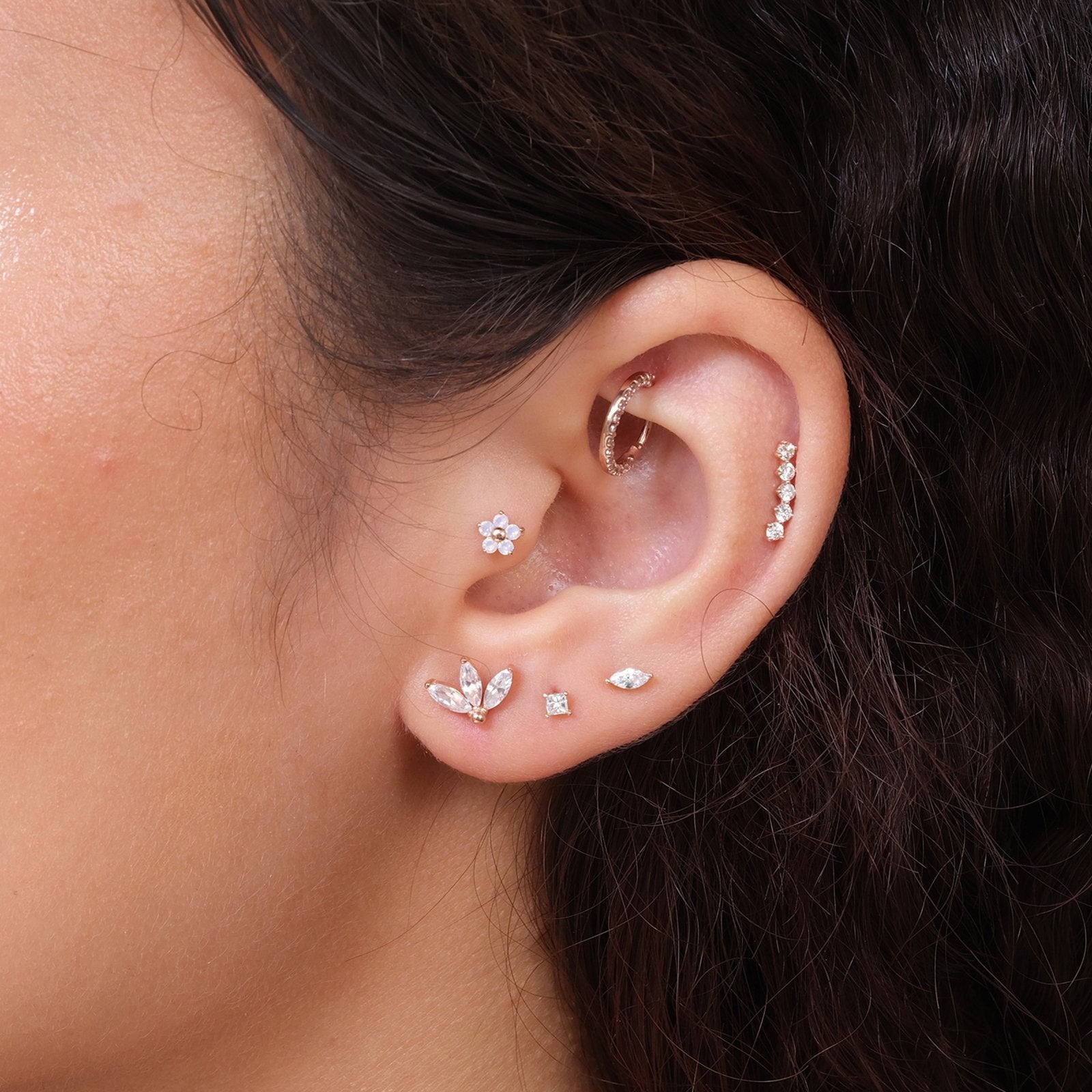 Diamond Constellation Ear Climber Flat Back Earring - Estella Collection