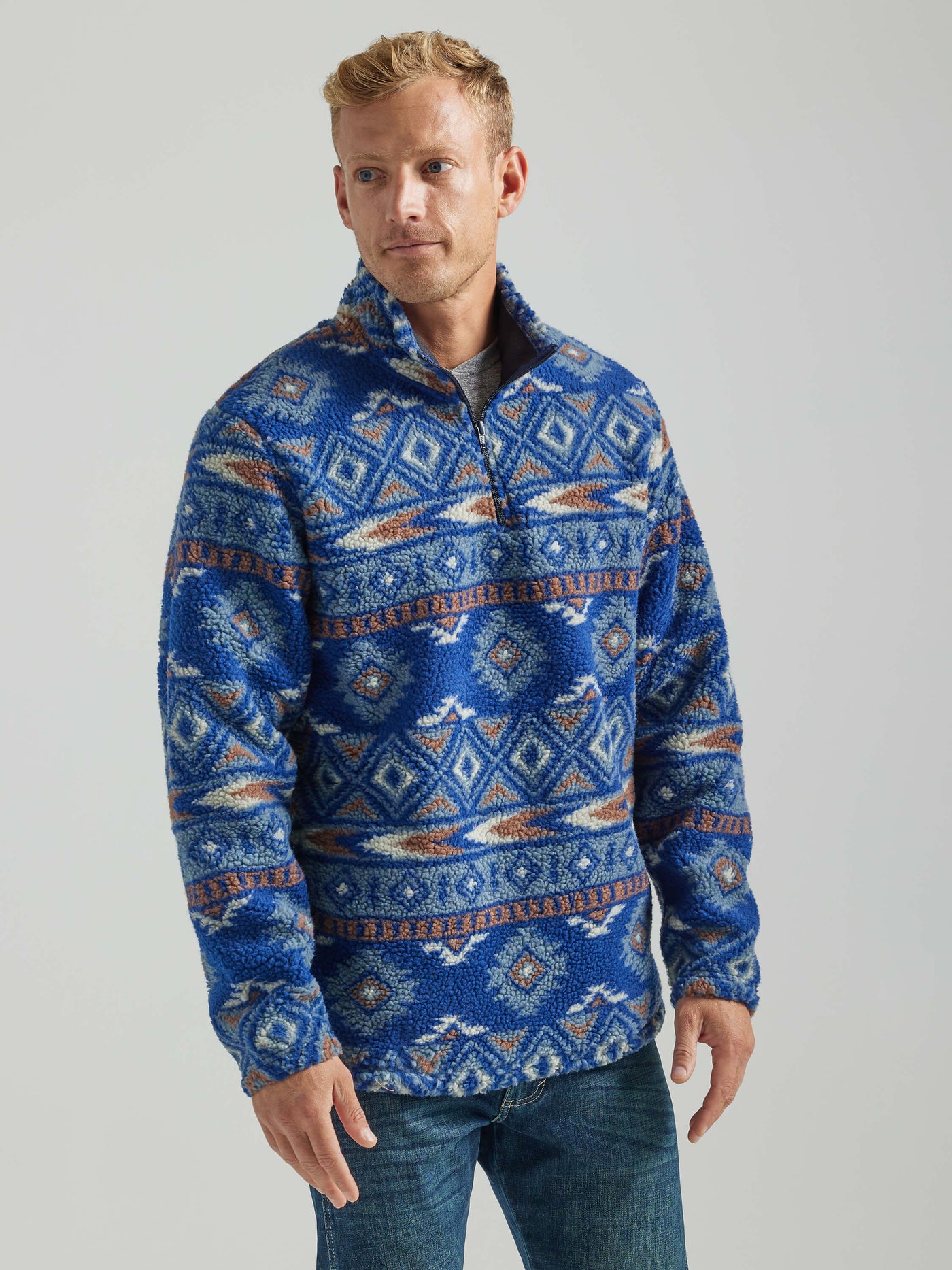 Wrangler | Sherpa 1/4 Zip Pageant Blue Pullover – Outpost Western Store