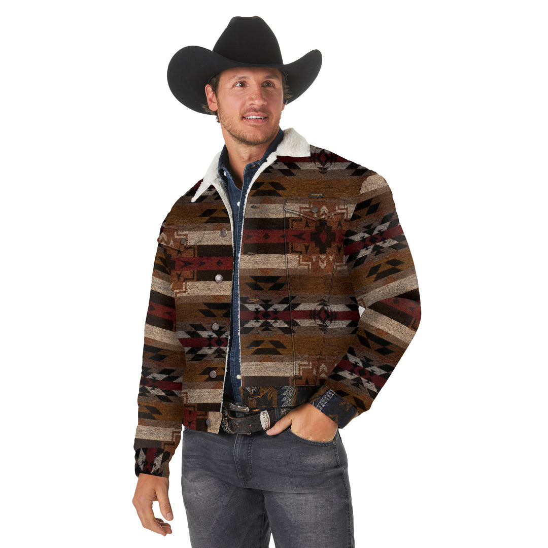 Men's Wrangler® Sherpa Lined Jacquard Print Jacket in Blue Depths