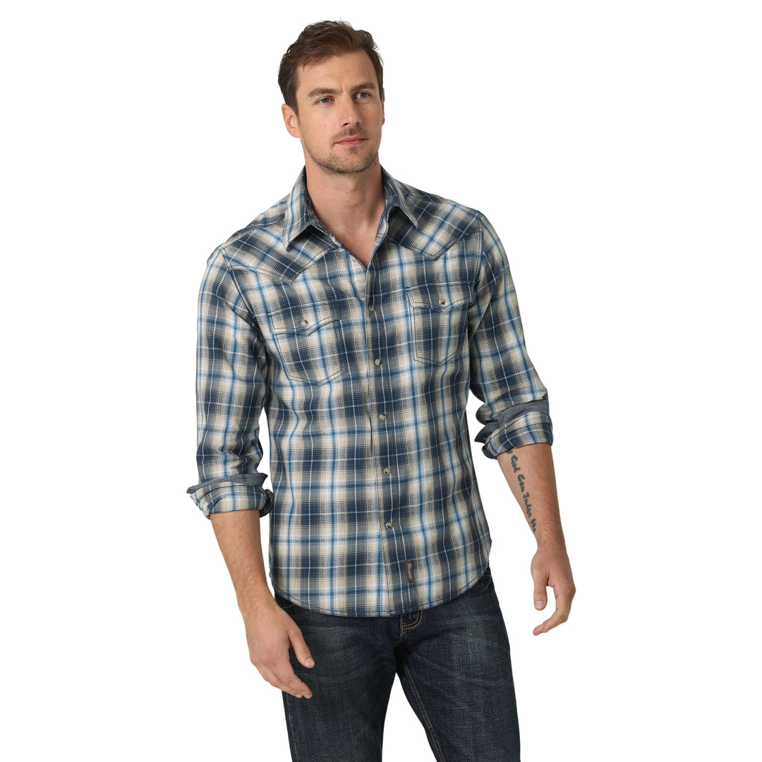 Wrangler MACW20B Mens Performance Long Sleeve Shirt Plaid Blue