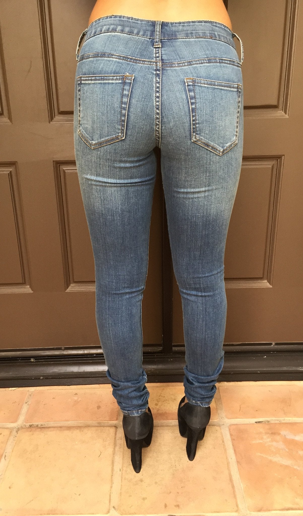 Tristan Blue Wash Skinny Denim Pants | Dainty Hooligan